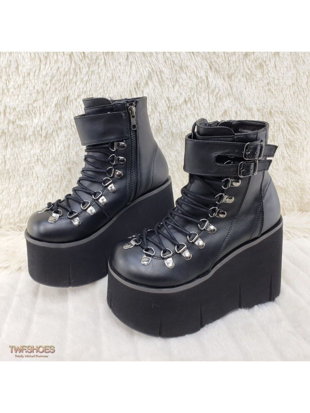 Kera 21 Hiker Platform Wedge Goth Punk Ankle Boots Brand New